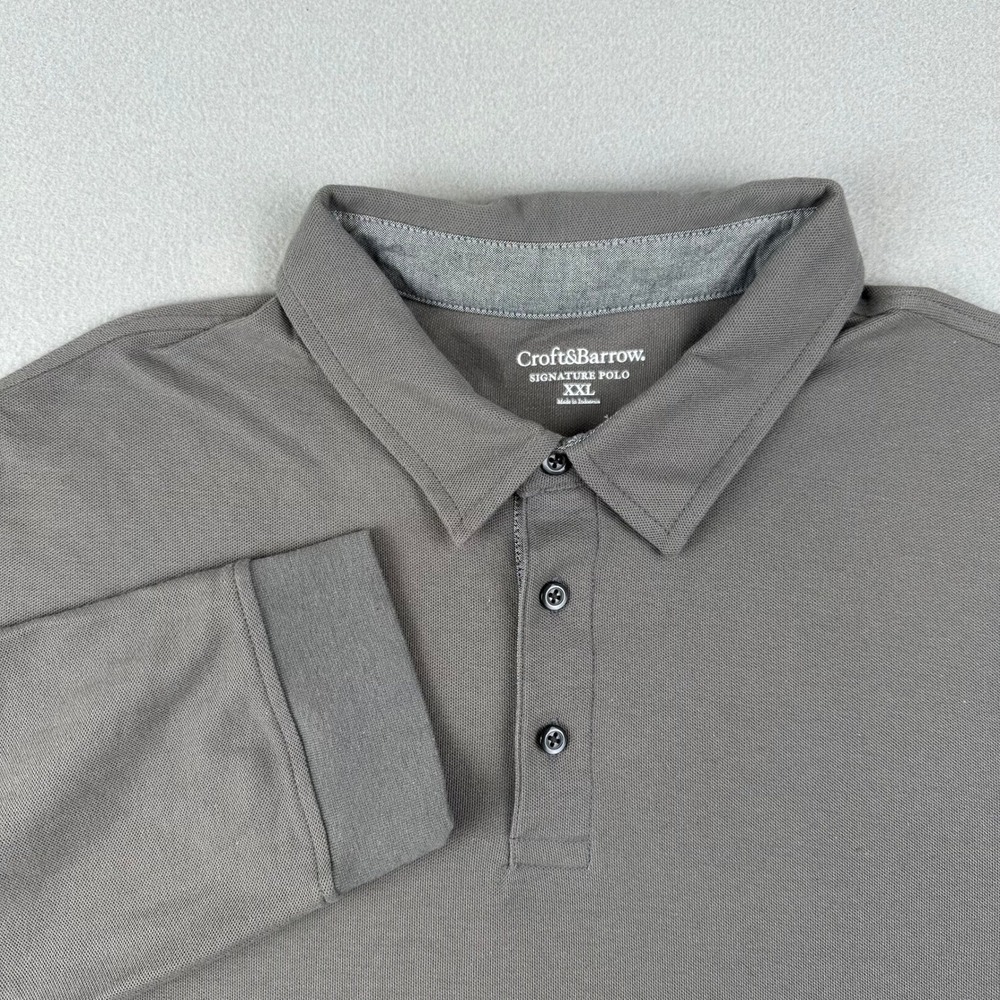Croft & Barrow Signature Polo Mens XXL Gray Long Sleeve 100% Cotton Pique Solid